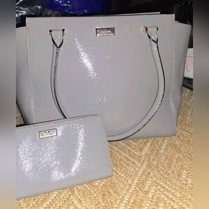Kate Spade Shiny Gray Tote and Wallet Set